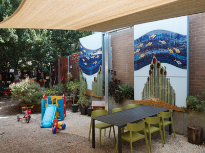 A photo of the library courtyard at Thomastown.
